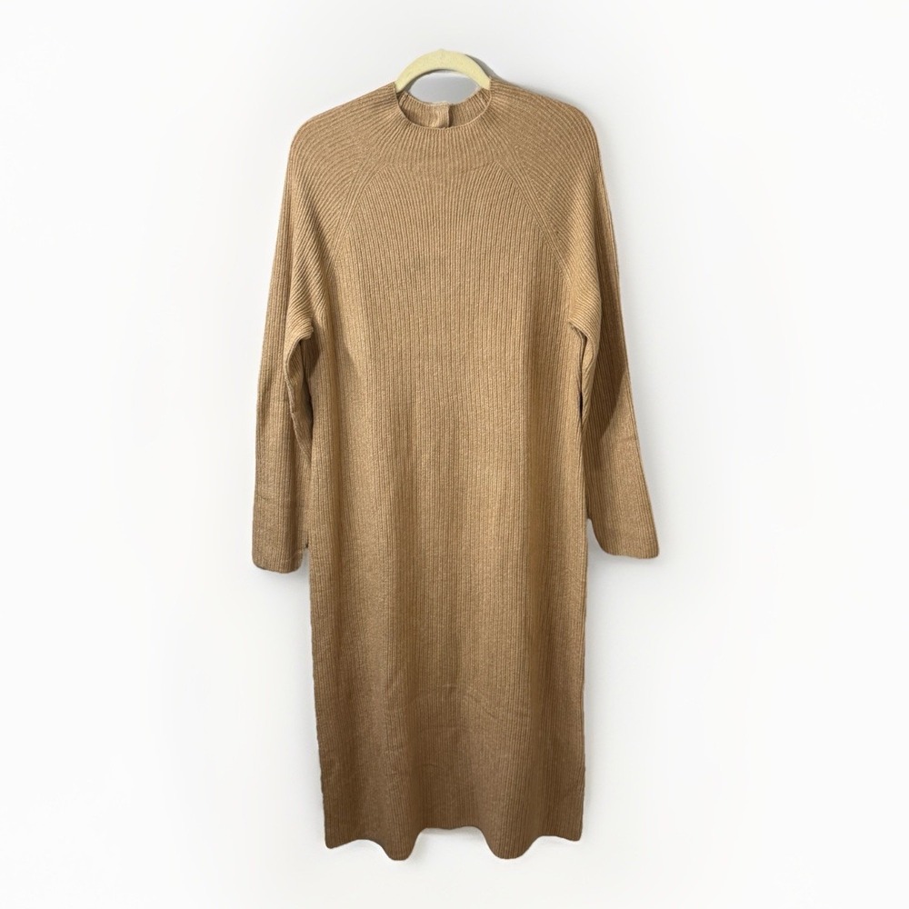 NWT Talbots Toasted Coconut‎ Mock Neck Sweater Dress XL Casual Minimalist Work